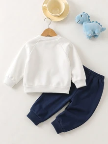 Cozy Pixies Kids Kids Infant Cartoon Dinosaur Crew Neck Long Sleeve Pullover Autumn Sweatshirt Baby - Navy Blue - View 2