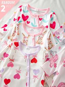 (Random 6pcs Send Newborn Long Sleeve Footed Fall Autumn/Winter Jumpsuit Knit Soft Home Wear, Cute Childish Donut Bow Unicorn Calf Full Print Set - Multicolor - View 6