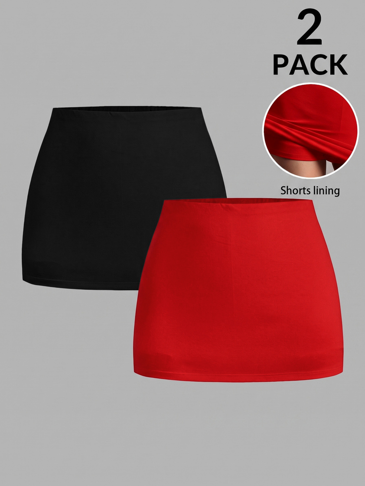 SHEIN EZwear 2-Pack Women's Solid Color Casual Versatile Skort - Multicolor - View 1