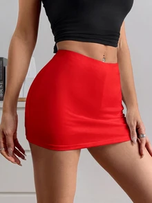 SHEIN EZwear عبوة من 2 قطعة تنورة-شورت نسائية بلون موحد كاجوال متعددة الاستخدامات - متعدد الألوان - مشاهدة 6