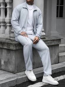 Manfinity Homme Men's 2 Pieces Casual Jacket And Pants Set - Grey - View 4