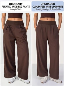Fluxe Women Dark Brown Woven Wide Leg Pants Ribbed Waistband Button Cuff High Waist Loose Fit Gym Workout Training Running Athletic Sportswear - Coffee Brown - View 8