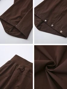 Fluxe Women Dark Brown Woven Wide Leg Pants Ribbed Waistband Button Cuff High Waist Loose Fit Gym Workout Training Running Athletic Sportswear - Coffee Brown - View 10