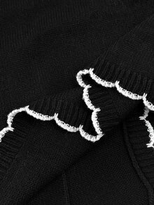 Solflare Plus Size Women Autumn Winter Black Long Sleeve Cardigan Sweater - Black - View 8