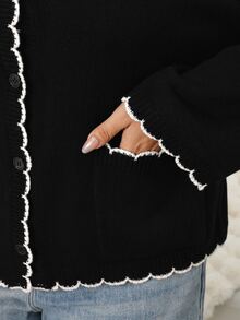 Solflare Plus Size Women Autumn Winter Black Long Sleeve Cardigan Sweater - Black - View 7