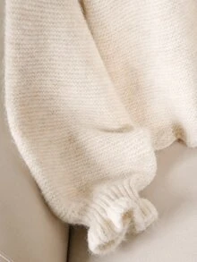 CosyJoli Sweater Pullover Rajut Tebal Warna Polos Longgar dengan Manset Berkerut, Atasan Rajut Pendek Longgar - Aprikot - View 6