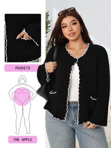 Solflare Plus Size Women Autumn Winter Black Long Sleeve Cardigan Sweater - Black - View 1