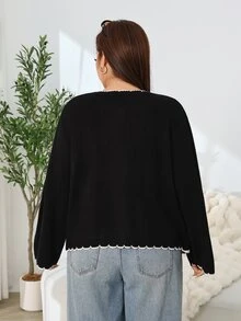 Solflare Plus Size Women Autumn Winter Black Long Sleeve Cardigan Sweater - Black - View 2