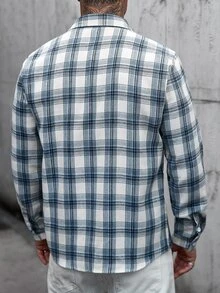 Manfinity CasualCool Men's Plaid Long Sleeve Single-Breasted Casual Commuter Shirt - Baby Blue - View 2