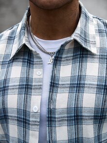 Manfinity CasualCool Men's Plaid Long Sleeve Single-Breasted Casual Commuter Shirt - Baby Blue - View 5