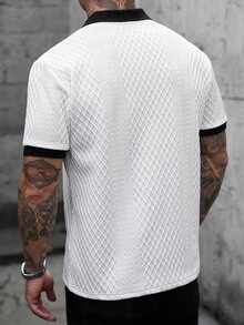 Manfinity CasualCool 男士拼色拼接格紋短袖休閒 Polo 衫 - 白色 - 查看 2