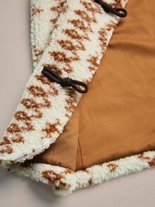 SHEIN Women's Stand Collar Lamb Wool Frog Button Sleeveless Vintage Fashion Loose Casual Versatile Regular Jacket - Apricot - View 8