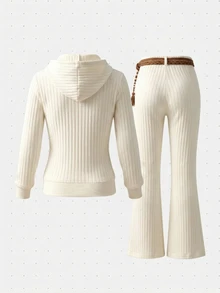 GlowEve Fall Clothes FOR WomenWomen's Colorblock Hooded Long Sleeve Top And Pants Casual Daily 2 Pieces Set - Multicolor - View 2