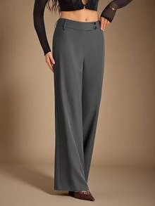 SHEIN Tall Stylish, Minimalist, And Modern High-Waisted Grey Straight-Leg Trousers For Tall Women. - Grey - View 5