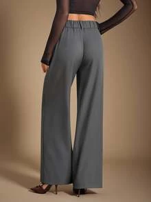 SHEIN Tall Stylish, Minimalist, And Modern High-Waisted Grey Straight-Leg Trousers For Tall Women. - Grey - View 2