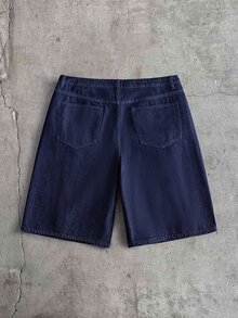 AXEPEAK Men's Plus Size Washed Pants With Gourd Button Decoration, Fashion - Navy Blue - View 3