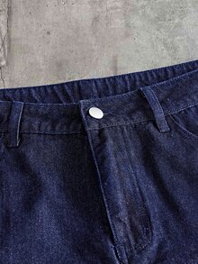 AXEPEAK Men's Plus Size Washed Pants With Gourd Button Decoration, Fashion - Navy Blue - View 4