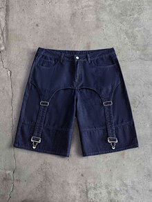 AXEPEAK Men's Plus Size Washed Pants With Gourd Button Decoration, Fashion - Navy Blue - View 2