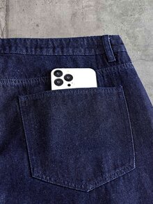 AXEPEAK Men's Plus Size Washed Pants With Gourd Button Decoration, Fashion - Navy Blue - View 7