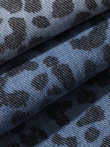 DAZY Women's Leopard Print Pocket Button Casual Versatile Daily Wear Wide Leg Jeans - Blue - View 7