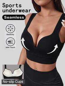 Slayform Slayform Women's Solid Color Daily Fitness Tank Top Sports Bra - Black - View 6