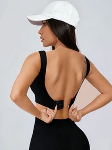 Slayform Slayform Women's Solid Color Daily Fitness Tank Top Sports Bra - Black - View 2