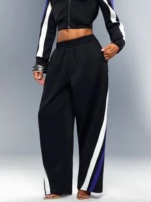 Denimoi Après-Ski Style Sporty Outfits Versatile Classic Color Block Casual Sweatpants Side-Entry Pockets Daily Wear Streetwear Fall Winter - Black - View 3