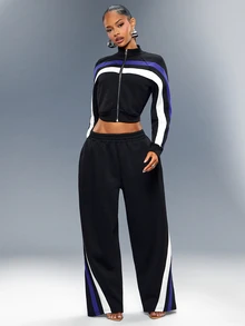 Denimoi Après-Ski Style Sporty Outfits Versatile Classic Color Block Casual Sweatpants Side-Entry Pockets Daily Wear Streetwear Fall Winter - Black - View 2