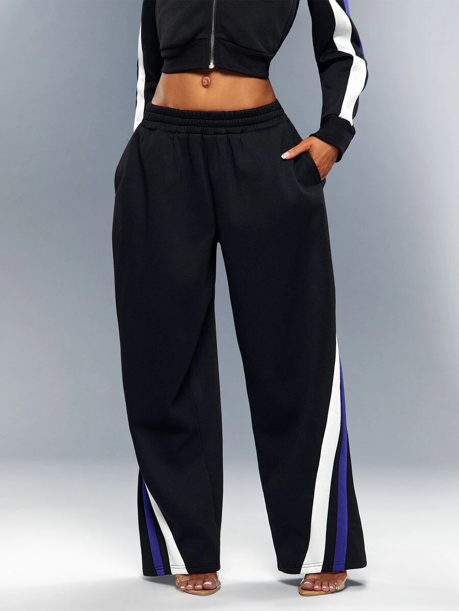 Denimoi Après-Ski Style Sporty Outfits Versatile Classic Color Block Casual Sweatpants Side-Entry Pockets Daily Wear Streetwear Fall Winter - Black - View 1