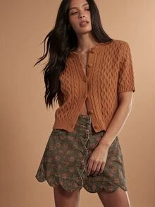 WESTFADE Floral Print Scalloped Hem Denim Mini Skirt, Fall Winter 2026 Western Style, Cowgirl Clothing, Rodeo, Female Country Look, Autumn, Festival, Christmas - Multicolor - View 4