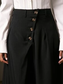 Hauture Women's Autumn Fashion Casual Commute High-End Style, Asymmetrical Button Oversized Design, Mid-Waist Flattering Black Versatile Slimming Scythe Pants - Black - View 4