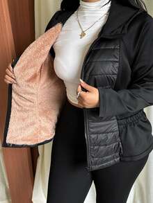 GalTyme Plus Size Women's Autumn/Winter Long Sleeve Zipper Hooded Jacket - Black - View 9