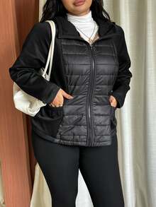 GalTyme Plus Size Women's Autumn/Winter Long Sleeve Zipper Hooded Jacket - Black - View 7