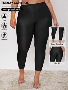 Shapeblank Leggings de cintura alta plus talla, negros, suaves, casuales, elegantes, ajustados, decentes, para gimnasio, entrenamiento y formal, de verano - Negro - Ver 7