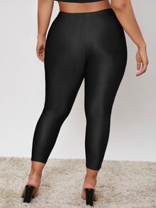 Shapeblank Leggings de cintura alta plus talla, negros, suaves, casuales, elegantes, ajustados, decentes, para gimnasio, entrenamiento y formal, de verano - Negro - Ver 3