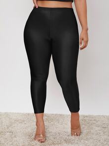 Shapeblank Leggings de cintura alta plus talla, negros, suaves, casuales, elegantes, ajustados, decentes, para gimnasio, entrenamiento y formal, de verano - Negro - Ver 6