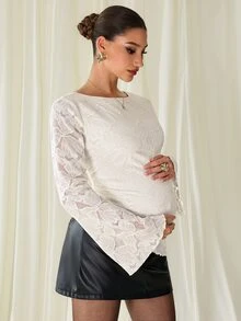 MaterniChic Maternity Floral Print Casual Everyday T-Shirt - Apricot - View 7