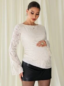 MaterniChic Maternity Floral Print Casual Everyday T-Shirt - Apricot - View 8