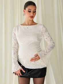 MaterniChic Maternity Floral Print Casual Everyday T-Shirt - Apricot - View 9