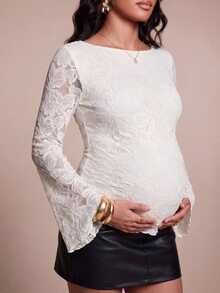 MaterniChic Maternity Floral Print Casual Everyday T-Shirt - Apricot - View 4