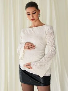 MaterniChic Maternity Floral Print Casual Everyday T-Shirt - Apricot - View 6