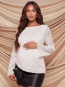 MaterniChic Maternity Floral Print Casual Everyday T-Shirt - Apricot - View 3