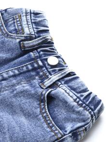 SHEIN Playful Pals 女嬰磨損水洗直筒牛仔褲 度假海灘健身房家庭套裝 淺藍色 夏季休閒圖案 西部風可愛 秋季 - 中等水洗藍 - 查看 5