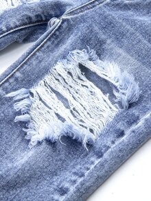 SHEIN Playful Pals 女嬰磨損水洗直筒牛仔褲 度假海灘健身房家庭套裝 淺藍色 夏季休閒圖案 西部風可愛 秋季 - 中等水洗藍 - 查看 9