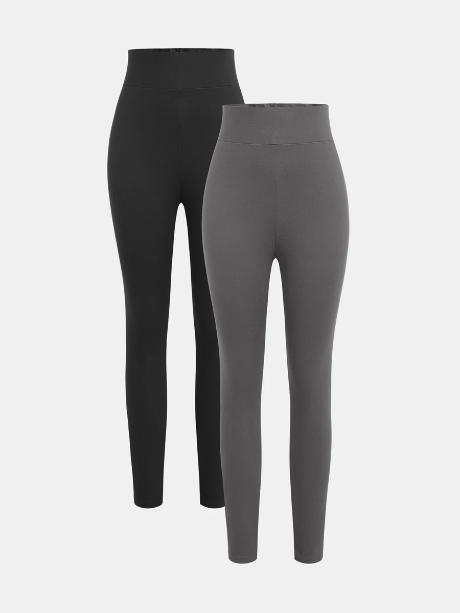 SHEIN 2条装少女纯色简约日常穿搭打底裤,时尚秋冬款 - 彩色 - 查看 1