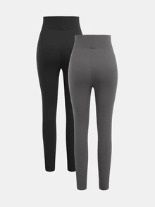 SHEIN 2条装少女纯色简约日常穿搭打底裤，时尚秋冬款 - 彩色 - 查看 2