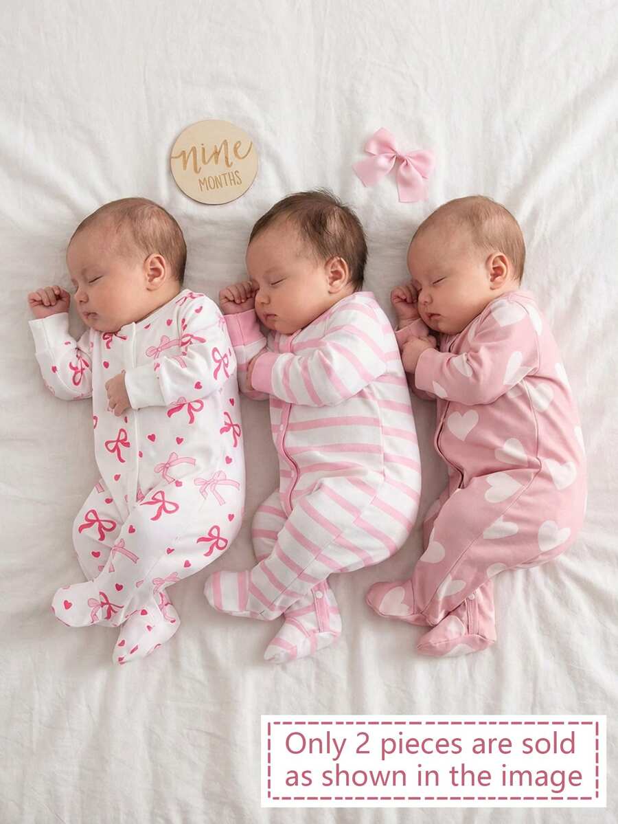SHEIN Vintaside Kids 2件組 2026新款嬰兒秋季/冬季套裝 精緻花卉長袖睡衣 粉色可愛甜美 柔軟舒適家居服睡衣禮物