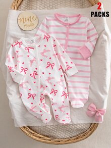 SHEIN Vintaside Kids 2件組 2026新款嬰兒秋季/冬季套裝 精緻花卉長袖睡衣 粉色可愛甜美 柔軟舒適家居服睡衣禮物 - 彩色 - 查看 5