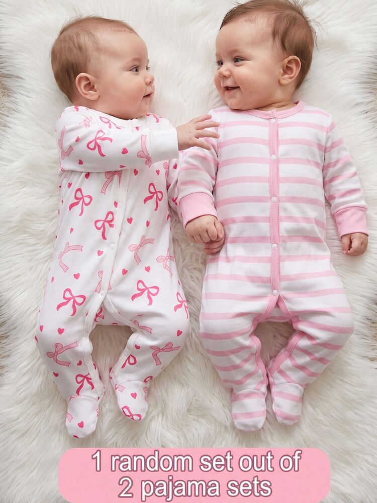 SHEIN Vintaside Kids 2pcs/ Fall Autumn/Winter Set Of Delicate Floral Long Sleeve Pajamas Pink Cute And Sweet Summer And Soft 2026 New Baby Cozy Loungewear Nightwear Gift - Multicolor - View 3