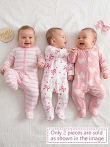 SHEIN Vintaside Kids 2件組 2026新款嬰兒秋季/冬季套裝 精緻花卉長袖睡衣 粉色可愛甜美 柔軟舒適家居服睡衣禮物 - 彩色 - 查看 6